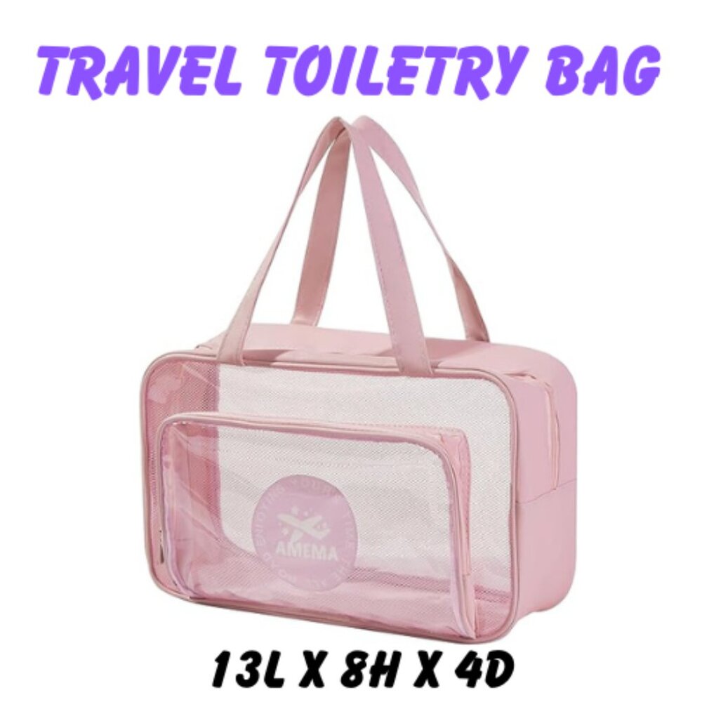 Large Clear Travel Toiletry Bag Waterproof Cosmetic Beach Handbag Pink